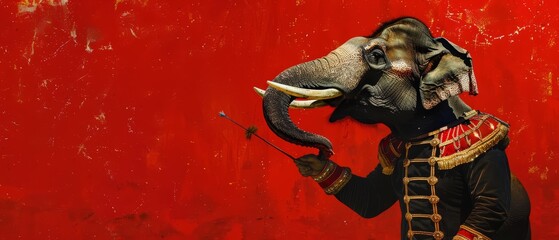 An elephant in a circus ringmasters outfit