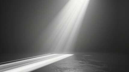 Mystical beam of light illuminating a foggy room, evoking beauty and serenity in travel and art