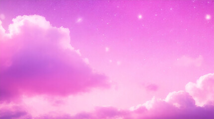 Rainbow unicorn pastel background with glitter stars. Pink fantasy sky. Holographic space with bokeh. Fairy iridescent gradient backdrop. Vector	