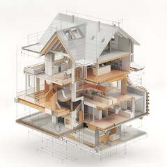 
Diagram of Single-Family House Being Deconstructed into Wooden Materials