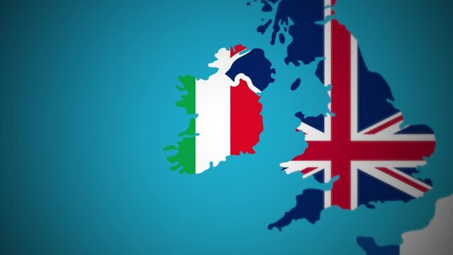 Ireland map flag country nation outline world motion graphics animation
