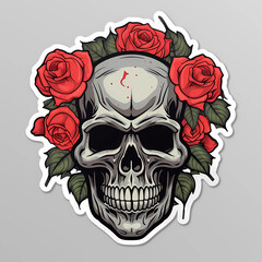 evil skull with red roses 