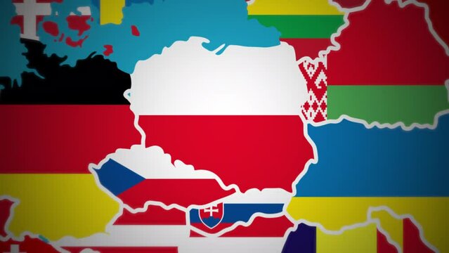 Poland map flag country nation outline Europe world motion graphics animation