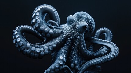 Obraz premium Blue octopus isolated on black background.