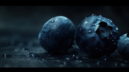 Blueberries with water drops on a black background