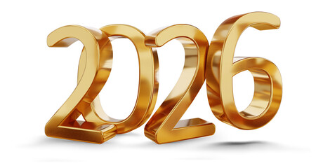 year 2026 golden symbol, 3d-illustration