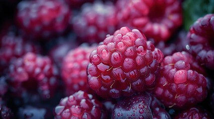 Ripe Red Raspberries with Water Droplets