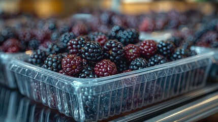 Fresh Organic Blackberries in Plastic Container
