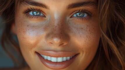 Close-Up Smiling Woman with Blue Eyes