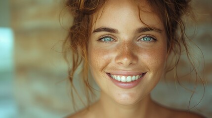 Smiling Woman with Natural Freckles Portrait