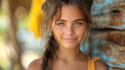 Obraz premium Smiling Young Girl with Summer Background