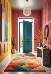 modern entryway room interior with colorful design