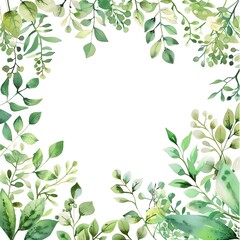 A beautiful watercolor painting of a variety of green leaves and vines