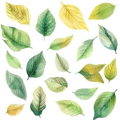A collection of watercolor leaves in various autumnal colors