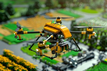 Isometric vectors illustrate farming techniques with drones in fields, focusing on hybrid technology and automated farm solutions for effective agriculture