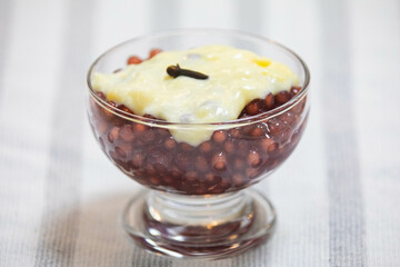 Traditional red wine sago with cream, typical Gaucho dessert