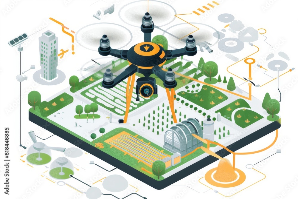 Poster farming automation integrates smart drones with agricultural sensors, optimizing tech for precise cr