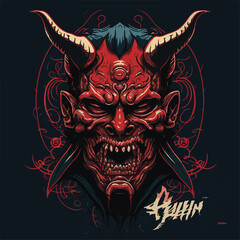 Obraz premium SKULL AND HANNYA MASK AND AI-GENERATED VECTOR FILES - VERY SUITABLE FOR YOUR NEEDS
