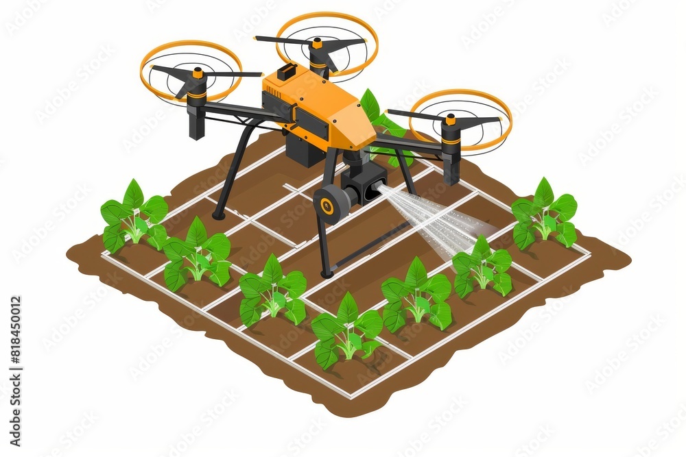 Poster smart agriculture integrates drone technology with sensors, enhancing crop inspection and automated 