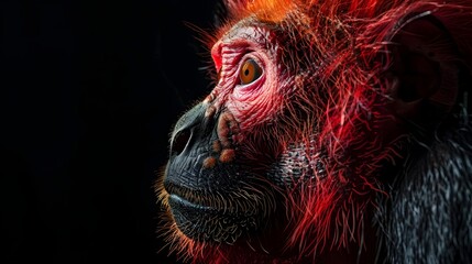 Striking Portrait of a Red Faced Uakari Monkey Against a Dark Background