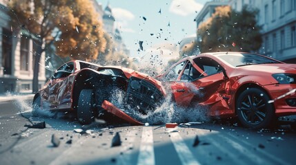 Car accident on the road with high speed. 