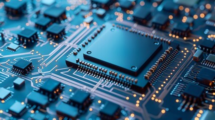 Obraz premium Circuit board close-up. Electronic computer hardware technology. Tech science background.