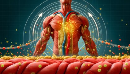 Muscular body with highlighted body map for fitness or anatomy concepts. Great for gym posters, educational materials, and health blogs.