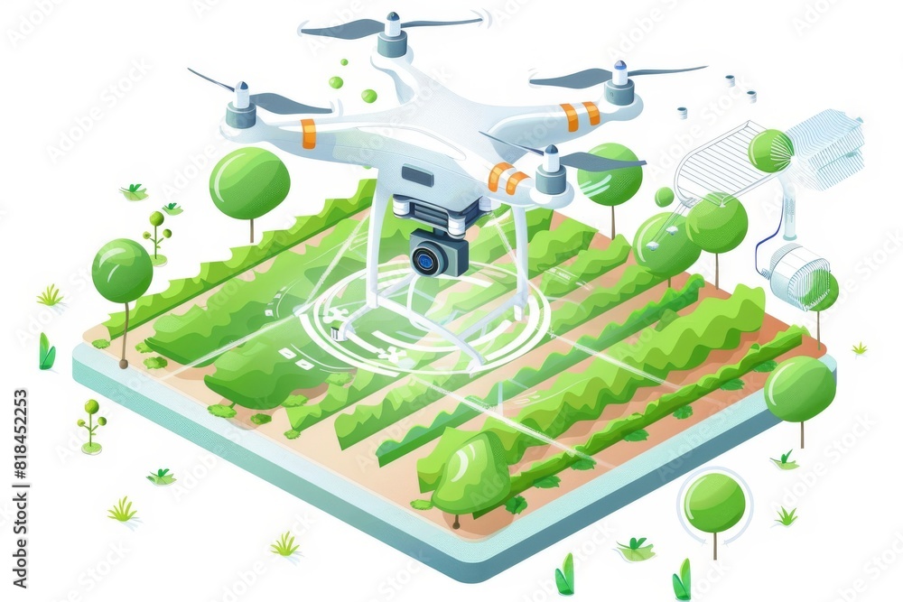 Poster drone tech and smart sensors automate agricultural monitoring, enhancing crop inspection and farming