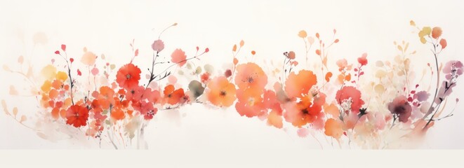 circular arrangement of red, pink and orange flowers on a white background, in the style of...