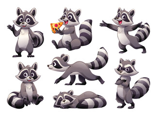 Set of raccoon in various poses. Vector cartoon illustration © YG Studio