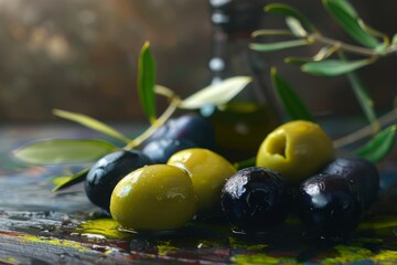 Olives raw from mix colors and on the wooden table