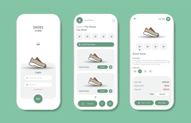 Online shoe store design for mobile applications. Graphical user interface for responsive mobile applications