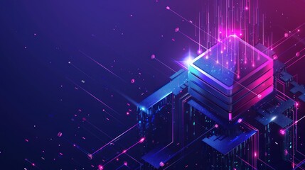 central processor unit. CPU chips. Microprocessor with blue light. Big data processing, future Technology concept.