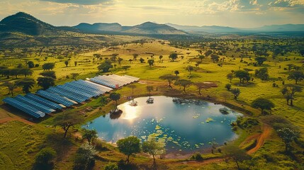 Solar power plant installation in a remote area, highlighting sustainable energy solutions