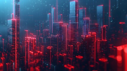 Fototapeta premium A cityscape made of glowing data points and bar graphs, symbolizing the beauty in numbers. 