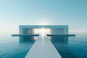 Modern buildings by the lake.Empty architectural background.