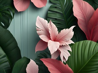 White pink Mothers Day floral banana leaves 3d wall