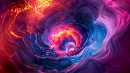 Swirling neon colors form a hypnotic vortex in a modern abstract painting
