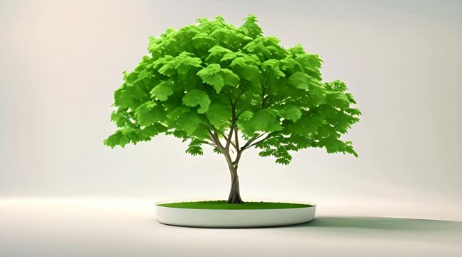 green tree with green leaves white background.