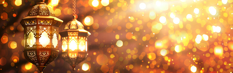 Muslim and  arabesque community celebrate civilization with lanterns  and looking so beautiful with bokeh background.