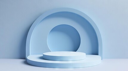 abstract geometric round shape podium on light blue paper background 3d product display