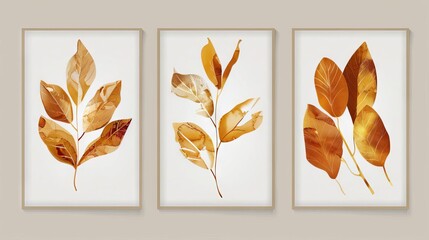 abstract golden foliage plant art set modern botanical illustration for wall decor and prints