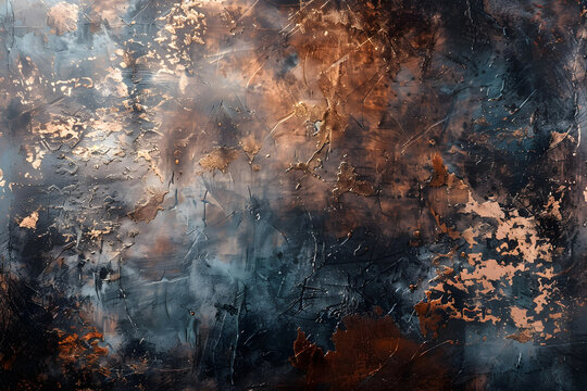 Brick wall texture with black shabby stucco, plaster. Black and gold brick wall background, black wall surface