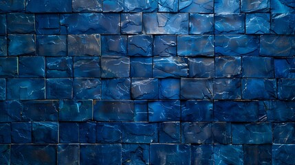 Blue brick wall background, texture of blue bricks, blue wall background, blue decorative elements, decorative elements on the wall, wall background with blue blocks.
