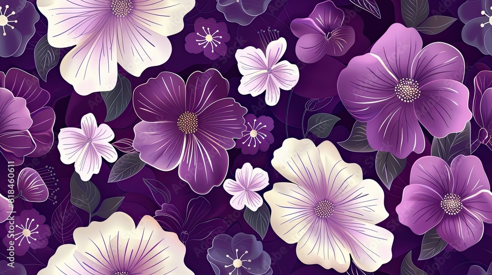 Poster a purple and white flower pattern with a purple background. the flowers are arranged in a way that c