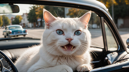 AI image generate behavior of cats and classic cars
