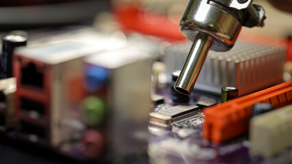 electronic technician,banner, hands repairing electronic devices The use of modern one-stop service center concepts.