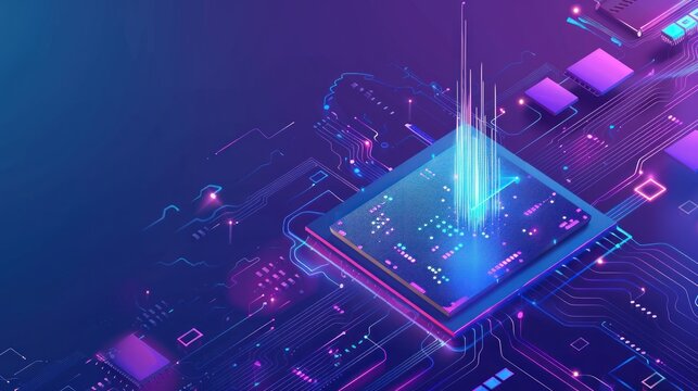central processor unit. CPU chips. Microprocessor with blue light. Big data processing, future Technology concept.