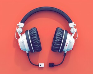 Modern white over-ear headphones with black cushioning isolated on a vibrant orange background, showcasing digital audio technology and minimalist design.