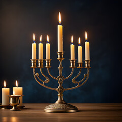 image of jewish holiday Hanukkah background with menorah (traditional candelabra) and candles

